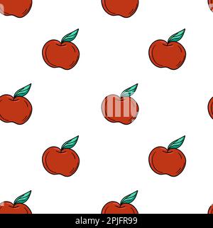Pomme rouge avec contour noir style dessin animé sans couture Illustration de Vecteur