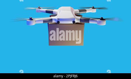 Un quadricoptère de livraison de drone avec une boîte de carte Banque D'Images