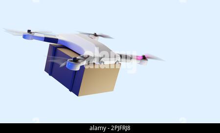 Un quadricoptère de livraison de drone avec une boîte de carte Banque D'Images
