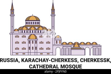 Russie, Karachaycherkess, Cherkessk, Mosquée de la cathédrale Voyage illustration vectorielle Illustration de Vecteur