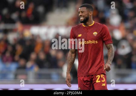 Rome, Italie. 02nd avril 2023. Georginio Wijnaldum d'AS Roma pendant la série Un match de football entre AS Roma et UC Sampdoria au stade Olimpico à Rome (Italie), 2 avril 2023. Photo Antonietta Baldassarre/Insidefoto crédit: Insidefoto di andrea staccioli/Alamy Live News Banque D'Images