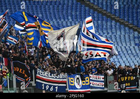 Rome, Italie. 02nd avril 2023. Sampdoria fan pendant la Ligue italienne de football Un match de 2022/2023 entre AS Roma vs UC Sampdoria au stade Olimpic à Rome le 02 Apri 2023. Crédit : Live Media Publishing Group/Alay Live News Banque D'Images