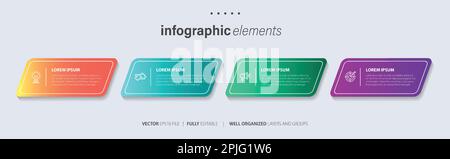 La visualisation de données d'affaires. Tableau du processus. Résumé des éléments du schéma graphique, avec des étapes, des options, des pièces ou des processus Illustration de Vecteur