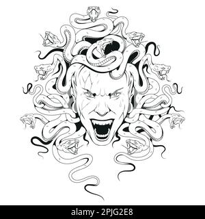 Medusa. Illustration du vecteur d'esquisse Gorgon jellyfish. Mythologie grecque Illustration de Vecteur