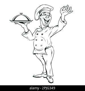 Chef cuisinier . Homme servant de la nourriture. Illustration vectorielle du croquis chef Illustration de Vecteur