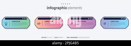 Conception de modèles d'éléments infographiques commerciaux avec icônes et 4 options ou étapes. Illustration vectorielle. Illustration de Vecteur