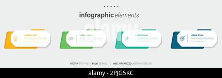 Conception de modèles d'éléments infographiques commerciaux avec icônes et 4 options ou étapes. Illustration vectorielle. Illustration de Vecteur