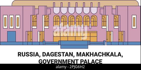 Russie, Daghestan, Makhachkala, Palais du Gouvernement illustration de vecteur de voyage historique Illustration de Vecteur