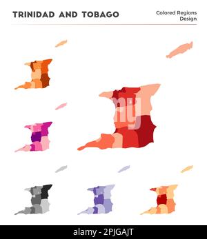 Collection de cartes Trinité-et-Tobago. Frontières de Trinité-et-Tobago pour votre infographie. Régions de pays colorées. Illustration vectorielle. Illustration de Vecteur