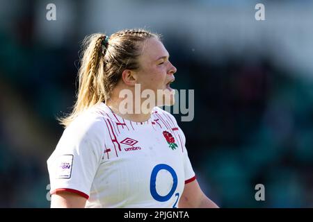 Northampton, Royaume-Uni. 02nd avril 2023. Sarah Berne d'Angleterre les femmes lors du match des six nations de femmes TikTok Angleterre contre l'Italie au Cinch Stadium à Franklin's Gardens, Northampton, Royaume-Uni, 2nd avril 2023 (photo de Nick Browning/News Images) à Northampton, Royaume-Uni, le 4/2/2023. (Photo de Nick Browning/News Images/Sipa USA) crédit: SIPA USA/Alay Live News Banque D'Images