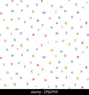 Motif abstrait sans couture avec lettres de l'alphabet sur fond blanc. Papier cadeau de fête. Thème de l'école et de l'apprentissage. Illustration de Vecteur