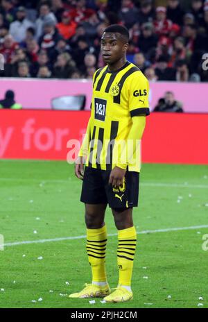 MUNICH, Allemagne. , . 18 Youssoufa MOUKOKO, de BvB lors du match de football de la Bundesliga entre le FC Bayern Muenchen et le BvB Dortmund à l'Allianz Arena de Munich le 1. Avril 2023, Allemagne. DFL, Fussball, 4:2 (photo et copyright @ ATP images/Arthur THILL (THILL Arthur/ATP/SPP) crédit: SPP Sport Press photo. /Alamy Live News Banque D'Images