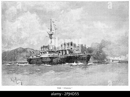 Le navire de guerre italien Italia, un navire de guerre en arronnaire construit pour la marina italienne de Regia (Royal Navy), le navire de première classe de l'Italie en 1870s et 1880s. Banque D'Images