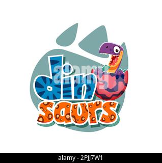 Personnage amusant de dinosaure de dessin animé et œuf de dino. Personnage amusant de vecteur de dinosaure de bébé, animal monstre préhistorique avec visage souriant adorable assis Illustration de Vecteur