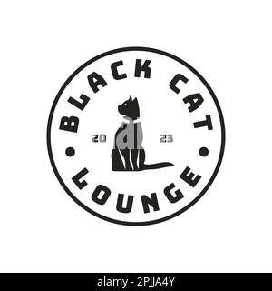 Black Cat silhouette vintage étiquette modèle de conception vecteur emblème, logo, imprimé, autocollant décoratif Illustration de Vecteur