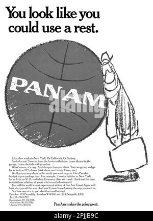 1970 publicité de voyage britannique pour Pan Am - Pan American Airways. Banque D'Images