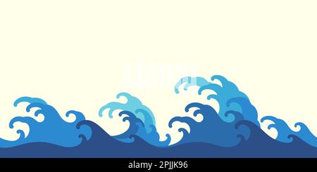 ocean sea wave asiatique style vintage plate design vectoriel sans couture papier peint isolé sur fond clair Illustration de Vecteur