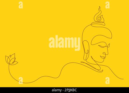dessin de ligne de visage bouddha art décoré avec lotus eau lily.continuous ligne style illustration vectorielle Illustration de Vecteur