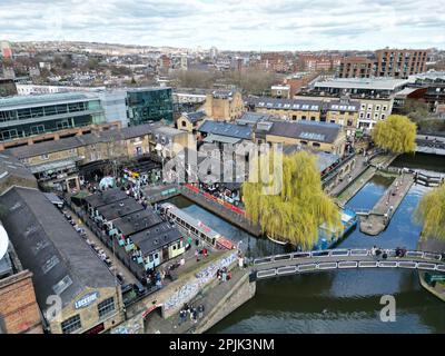 Marché alimentaire Camden Lock Londres Royaume-Uni vue aérienne de drone Banque D'Images