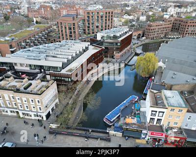 Camden Lock Londres UK Regents canal vue aérienne de drone Banque D'Images