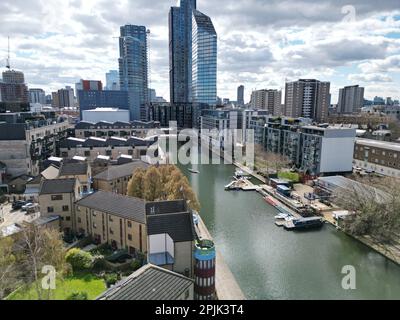 City Road Basin Regents canal Islington Londres UK drone vue aérienne Banque D'Images