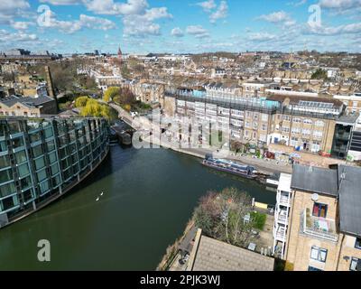 City Road Basin lock Regents canal Islington Londres UK drone vue aérienne Banque D'Images