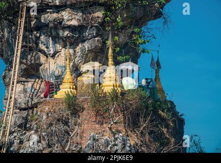 Vue rapprochée de la pagode Kyauk Ka Lat Banque D'Images