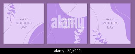 Bonne fête des mères. Ensemble de cartes de vœux de style boho couleur lilas. Modèle de bannière ou d'affiche de la fête des mères. Illustration vectorielle Illustration de Vecteur
