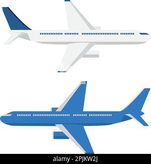 Deux avions de passagers avec des couleurs bleu et blanc sur fond blanc isolé. S'applique aux icônes détaillées, aux bannières de voyage, à la conception de sites Web, à Travel tou Illustration de Vecteur