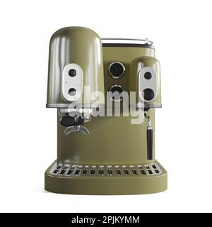 Un rendu 3D d'une machine à café en acier inoxydable isolée sur un fond blanc. Banque D'Images