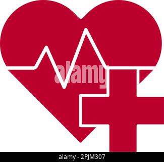 Forme de coeur avec l'intérieur du rythme cardiaque et la médecine à l'avant. Clinique médicale rouge logo. Le symbole de coeur avec croix. Vector illustration Illustration de Vecteur