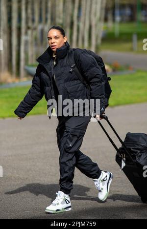 Clairefontaine en Yvelines, France. 03rd avril 2023. Estelle Cascarino de France arrive en avance sur la formation de l'équipe française de football féminin sur 3 avril 2023 à la CNF Clairefontaine à Clairefontaine-en-Yvelines, France - photo Antoine Massinon/A2M Sport Consulting/DPPI crédit: DPPI Media/Alay Live News Banque D'Images
