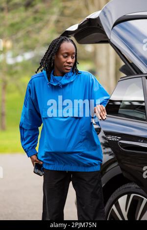 Clairefontaine en Yvelines, France. 03rd avril 2023. Ouleymata Sarr de France arrive avant la formation de l'équipe française de football féminin sur 3 avril 2023 au CNF Clairefontaine à Clairefontaine-en-Yvelines, France - photo Antoine Massinon/A2M Conseil sportif/DPPI crédit: DPPI Media/Alamy Live News Banque D'Images