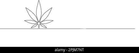 Tirage continu de feuilles de cannabis. Cannabis, feuille de marijuana médicale. Logo de la ligne de feuille de marijuana. Dessin d'usine médicale. Illustration vectorielle Illustration de Vecteur