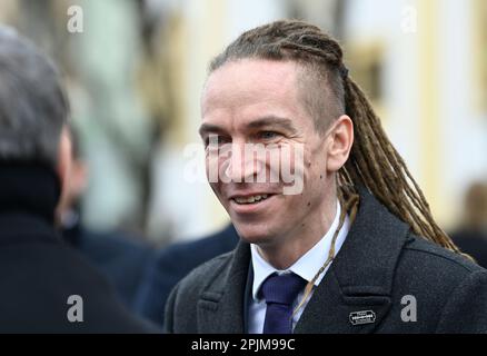 Trencin, Slovaquie. 03rd avril 2023. Réunion conjointe des gouvernements tchèque et slovaque à Trencin, Slovaquie, 3 avril 2023. Ivan Bartos (le Pirate tchèque), ministre tchèque du développement régional et vice-premier ministre de la numérisation au sein du cabinet de Petr Fiala. Crédit: Dalibor Gluck/CTK photo/Alamy Live News Banque D'Images