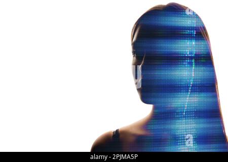 Ai portrait numérique visage Glitch femme silhouette Banque D'Images