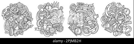 Ensemble de conceptions de dessins animés à vecteur de service automatique. Des compositions détaillées et superficielles avec beaucoup d'objets et de symboles automobiles Illustration de Vecteur