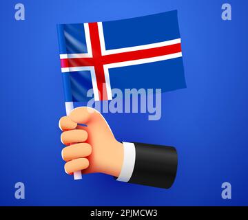 3D main tenant drapeau national de l'Islande. Illustration vectorielle Illustration de Vecteur