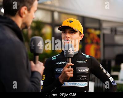 Albert Park, 2 avril 2023 Lando Norris (GBR) de l'écurie McLaren à un presser dans le paddock après la course. Corleve/Alay Live News Banque D'Images