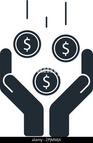 Deux mains reçoivent des pièces d'argent. Concept de flux de trésorerie. Produits financiers - crédit, concept de dépôt. Icône mains avec argent. Symbole de réception de paiement. Vecteur i Illustration de Vecteur