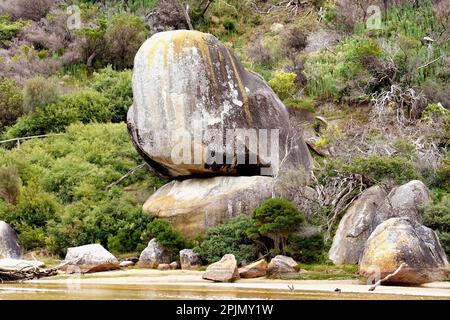 Bloc de forme inhabituelle à la rivière Tidal à Wilsons PROM, Victoria, Australie Banque D'Images