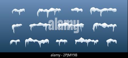 Collection de décorations givales pour cadres. Ensemble horizontal de neige gelée. Givre bleu et blanc. Décoration de Noël sur glace sur fond isolé. Caricature Illustration de Vecteur