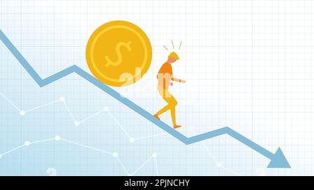 Un homme d'affaires ou un investisseur de détail qui s'éloigne de la pièce de monnaie en dollars sur le graphique ou le diagramme financier. Illustration du concept de marché boursier en baisse et en baisse. Illustration de Vecteur