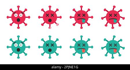 Ensemble de virus émoticônes, covid 19 ou coronavirus. Des virus effrayés, effrayés, surpris et des covid morts 19. Icônes plates amusantes. Vecteur illus Illustration de Vecteur