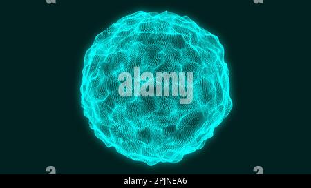 Ondes de distorsion en boucle sur la sphère abstraite des particules. Sphères de maillage vectorielles abstraites. Vague de particules. Ondule avec des points et des lignes de connexion dans l'obscurité Banque D'Images
