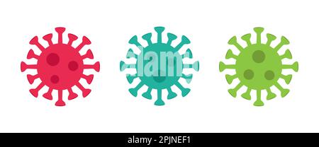 Icônes de virus colorées et vibrantes. Encerclez les icônes de virus, les symboles. Coronavirus, COVID 19 signes. Ensemble de symboles Covid-19. Illustration vectorielle. Illustration de Vecteur