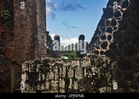 Ruines de la sugarfabrique le domaine de Wingfield, Romney Manor, St. Kitts, Caraïbes Banque D'Images