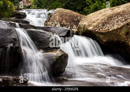 Vue sur les marches des Cascades dans le fleuve Mahai dans les montagnes du Drakensberg en Afrique du Sud Banque D'Images