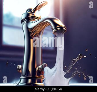 L'eau s'écoule de l'image de gros plan du robinet Banque D'Images