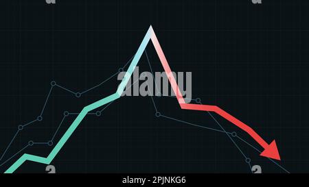 Surchauffe du marché boursier et baisse de concept. Graphique en flèche financière, graphique en courbes. Crise boursière, baisse ou correction. Illustration vectorielle Illustration de Vecteur